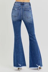 RISEN High Rise Distressed Flare Jeans with Raw Hem - Full Size Trendy Women's Denim